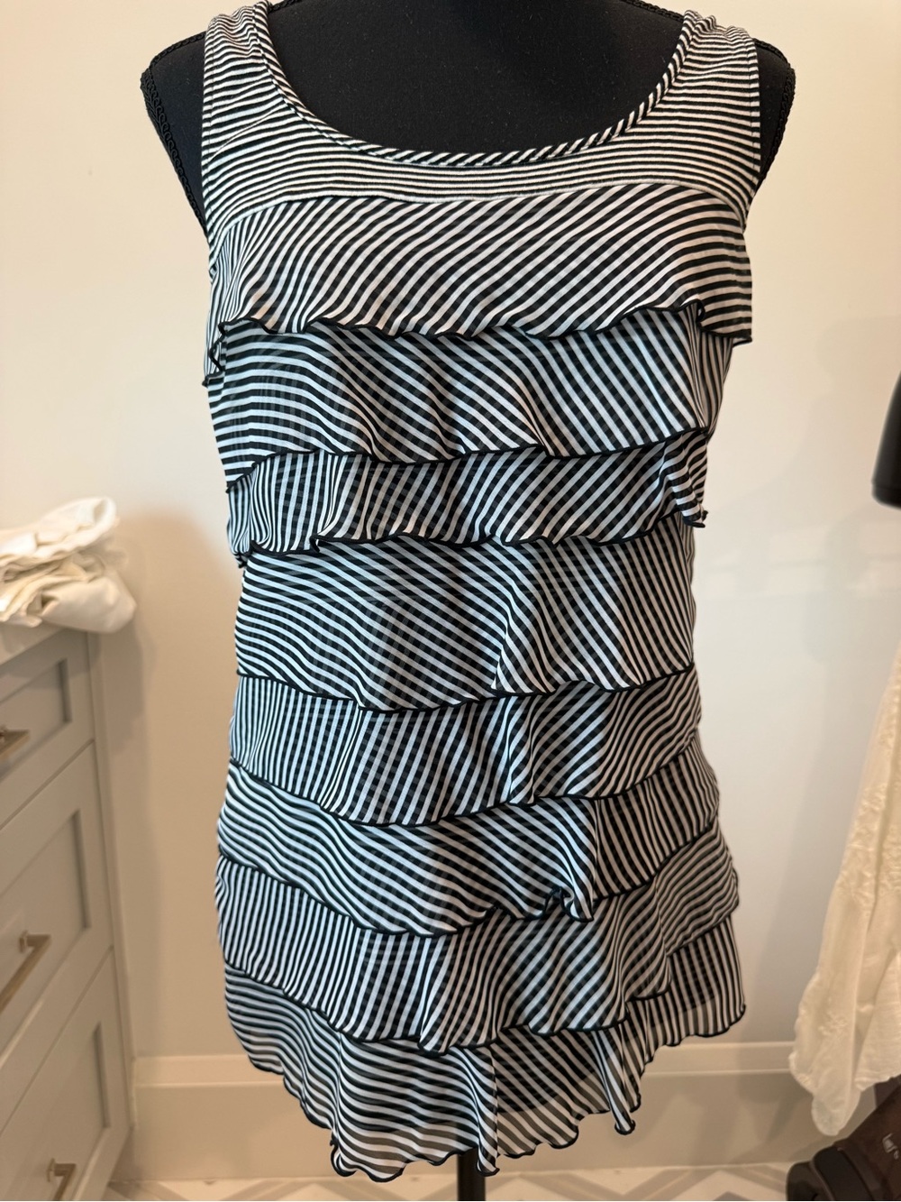 White House Black Market Black and White Striped Knit Top